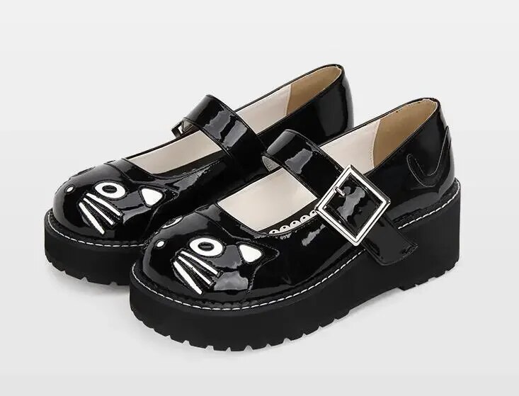 VCshoes Woman Mori Girl Lolita Cosplay Shoes Lady Mid Heels Wedges Pumps Women Princess Dress Party Shoes Cat Face 5cm