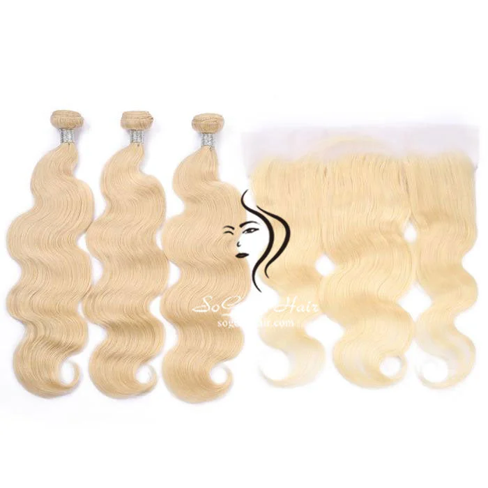 Blonde 3 Bundles Body Wave With 13x4 Lace Frontal 12A+ Virgin Human Hair