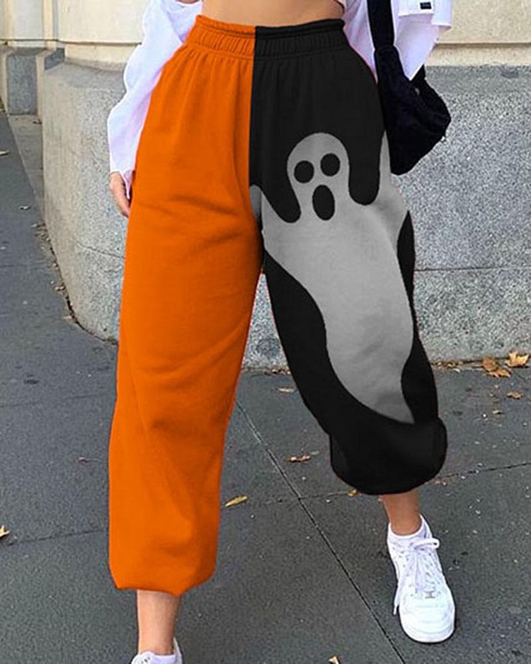 Colorblock & Halloween Graphic Print Pocket Side Sports Pants For Women - Shop Trendy Women's Clothing | LoverChic