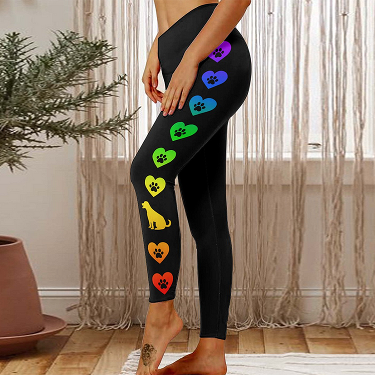 Vefave Colorful Dog Print Casual Leggings
