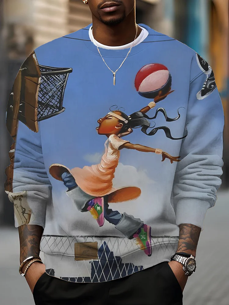 Men's A Black Girl Playing Basketball Art Print Casual Sweatshirt
