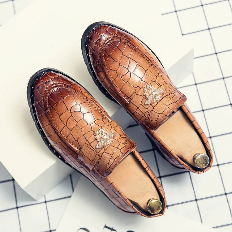 Men's Crocodile Print Business Casual Leather Loafers