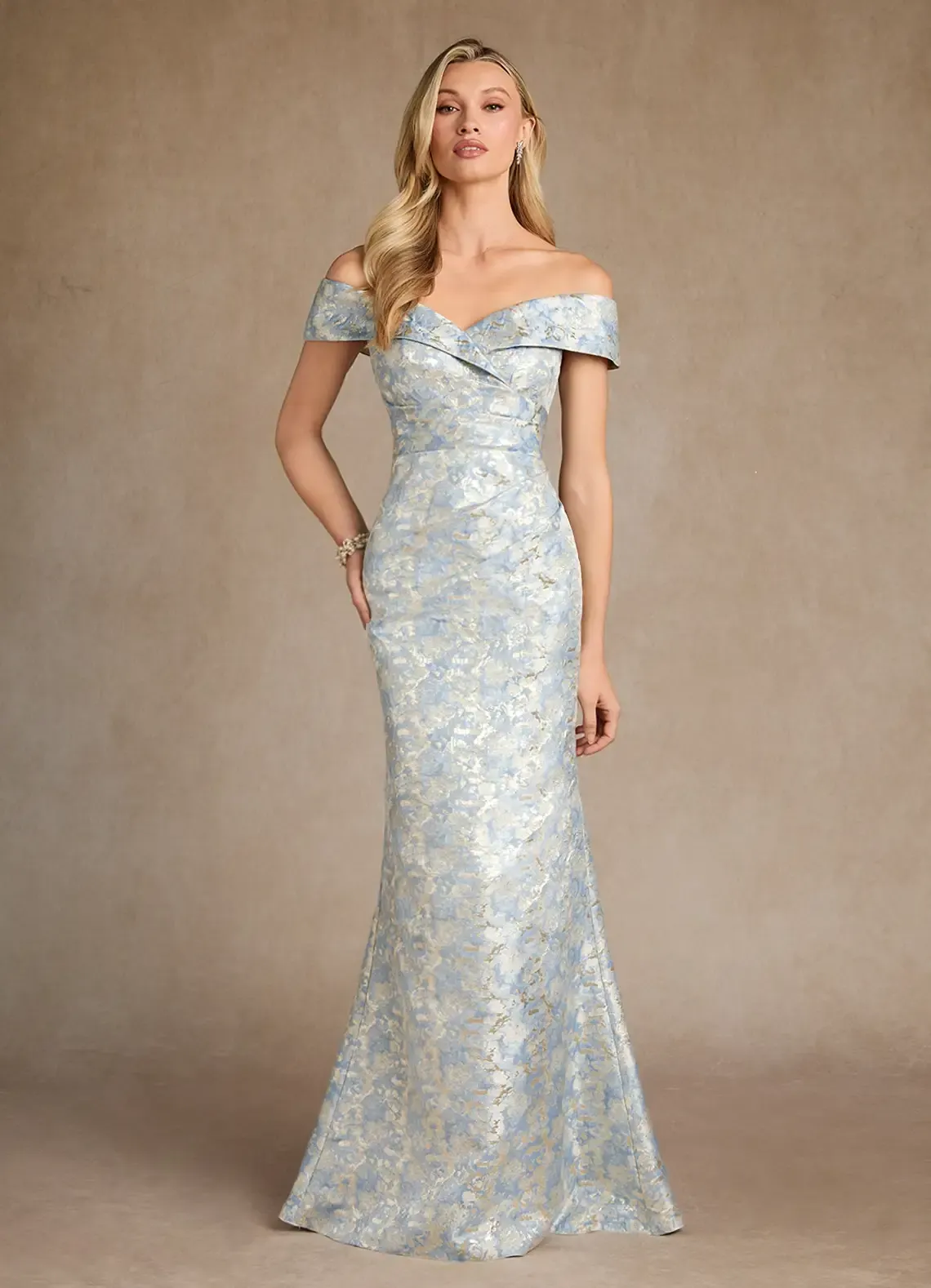 Lussooy Shinning Off the Shoulder Mermaid Printing Mother of The Bride Dress
