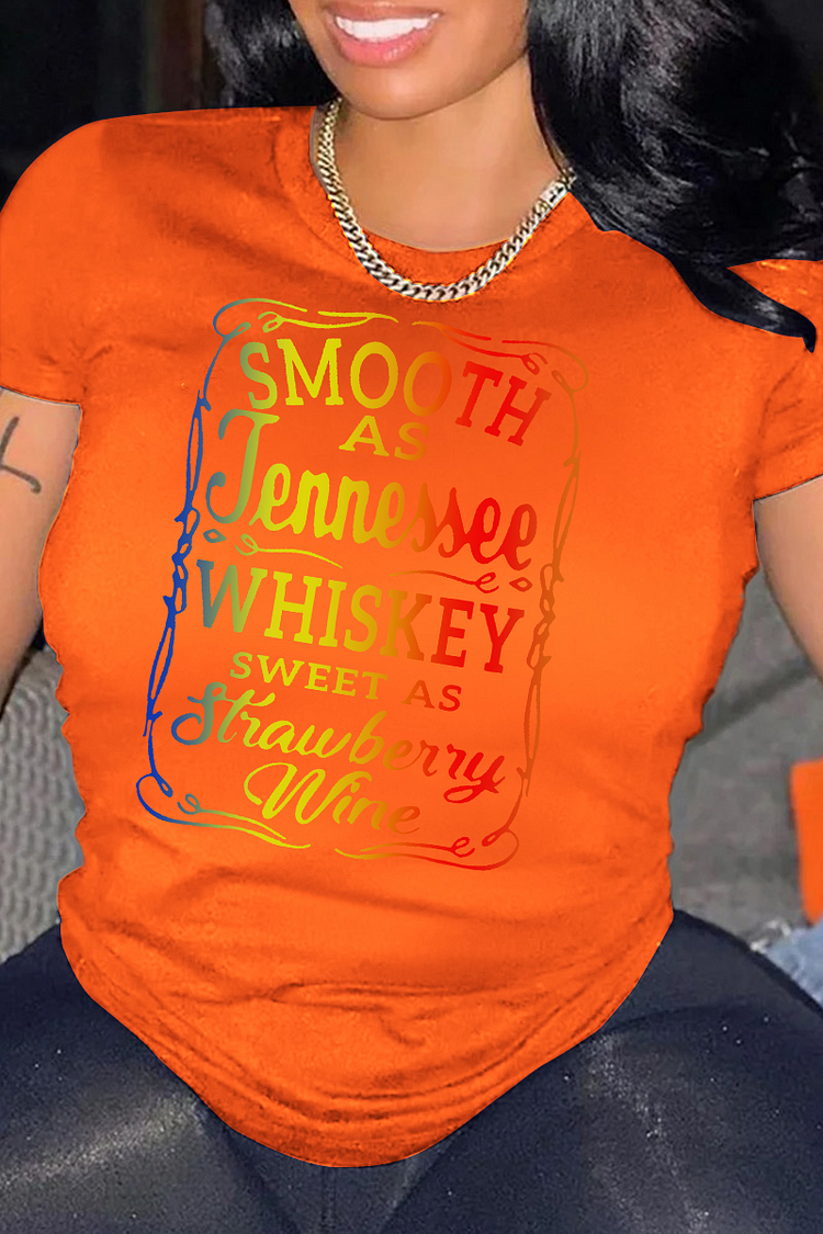 Orange Street Daily Print Patchwork Letter O Neck T-Shirts