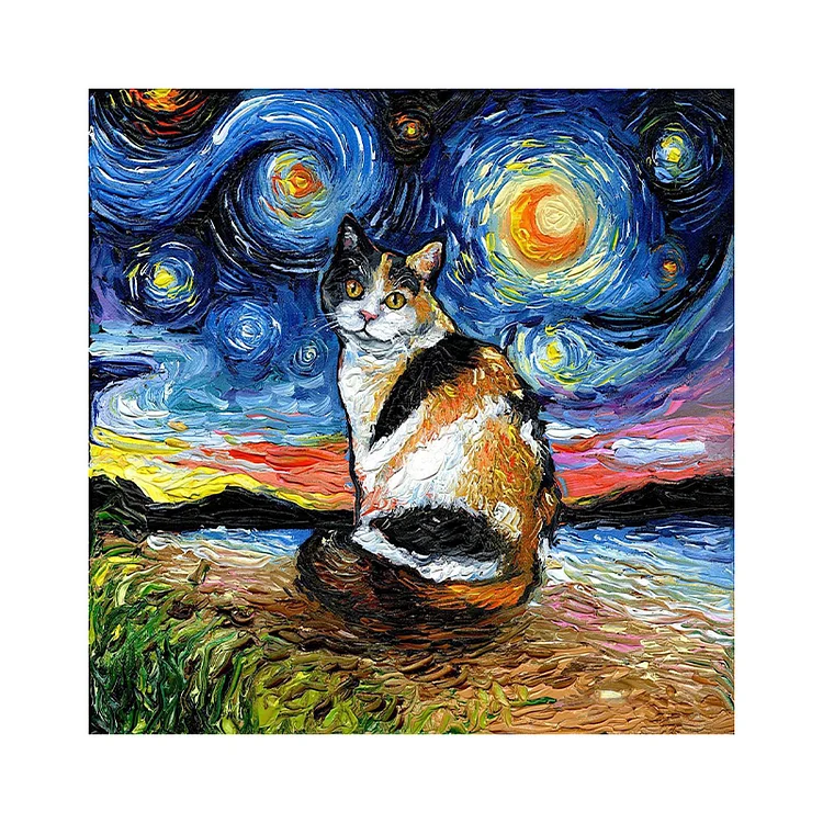 Ericpuzzle™ Ericpuzzle™Van Gogh Starry Sky - Calico Cat Wooden Puzzle