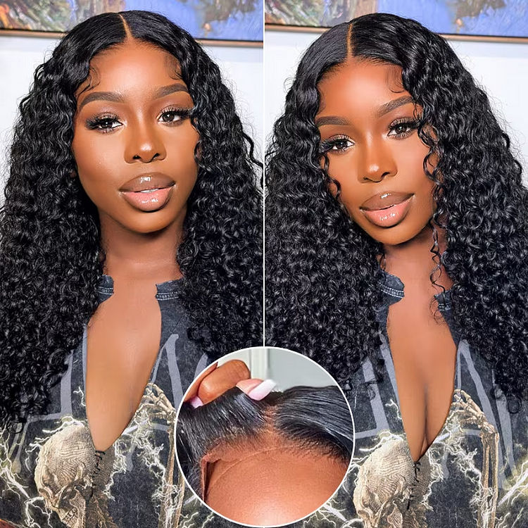 Deep Wave Headband Wig No Lace Front Wig Women Human Hair 150% Density Curly Wig (12 Inches, Natural Color）