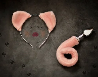 pornhint Pornhint BDSM Toy Pig Ears anal plug pig Fur Tail Plug Adult Toy ddlg sex toy pig role play costume Tail butt plug abdl kitten play pig plug Pet Play