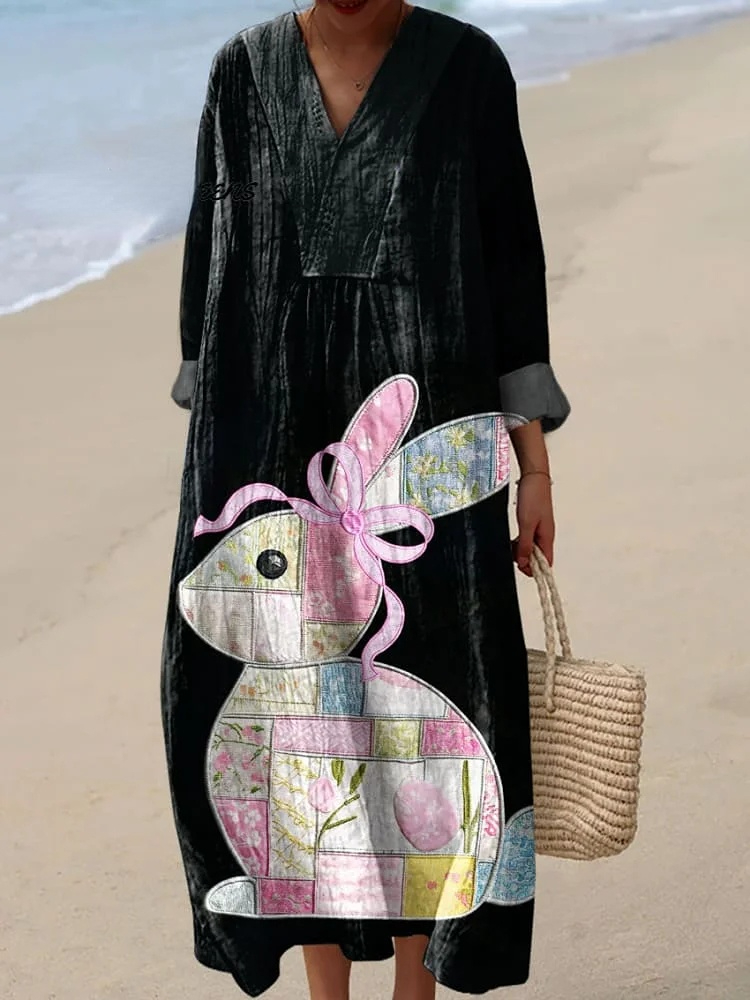 Women's Vintage Easter Cute Bunny Art Print Dress