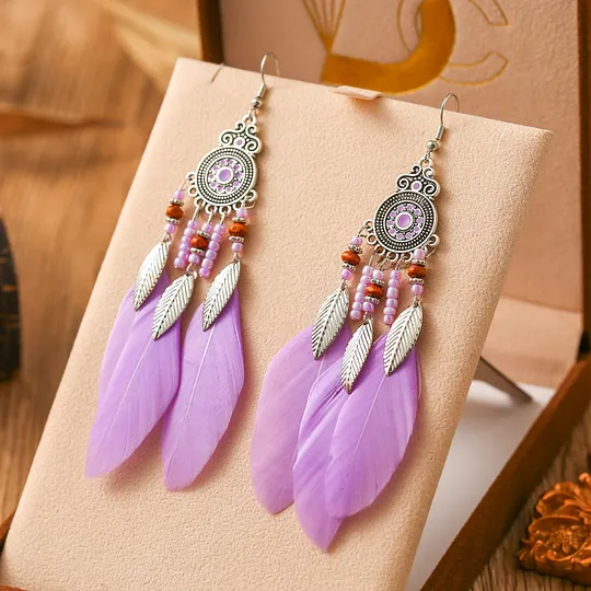 Feather Earrings Round Oil Dripping Craft Earrings Retro Ethnic Holiday Style Your Tixi Yiwu Daisy Jewelry