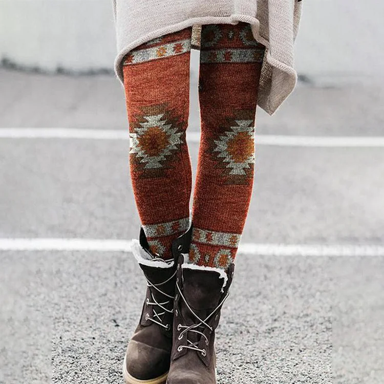 Vefave Vintage Western Print Casual Leggings