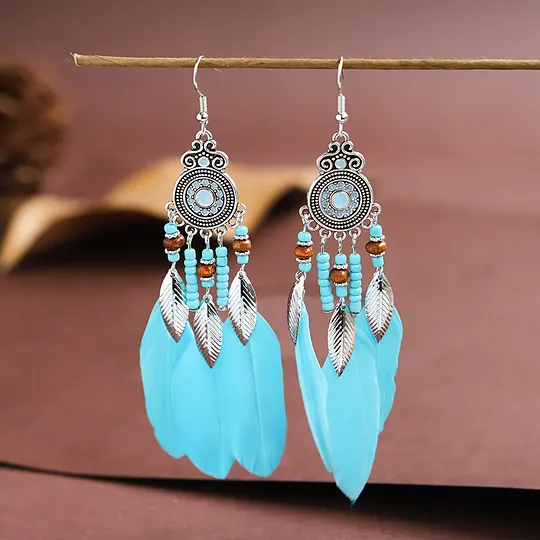 Feather Earrings Round Oil Dripping Craft Earrings Retro Ethnic Holiday Style Your Tixi Yiwu Daisy Jewelry