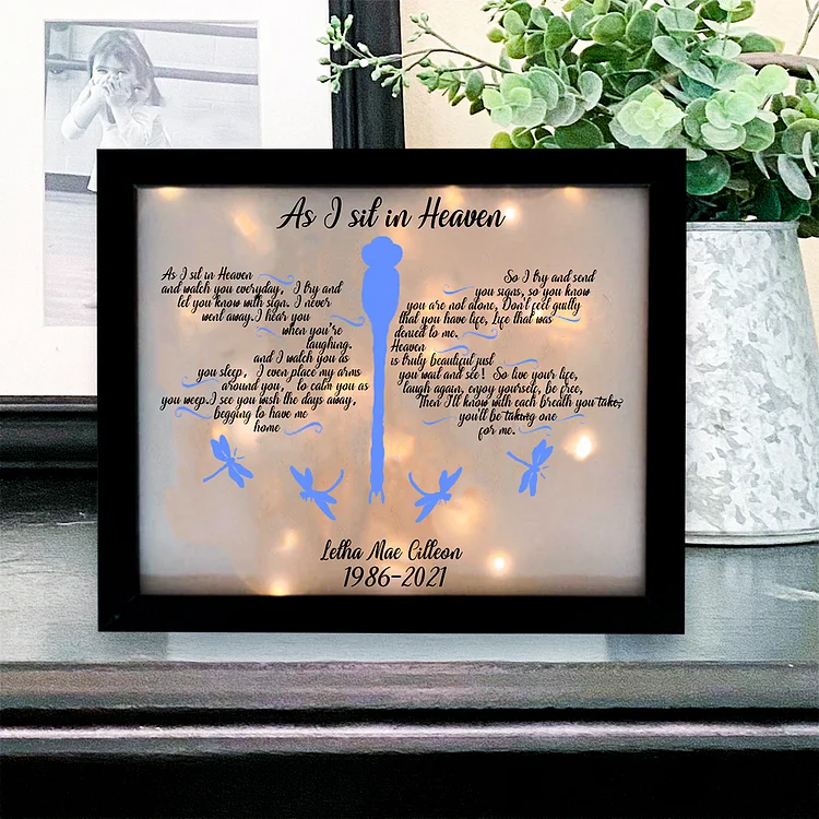 Personalized Dragonfly Frame As I Sit In Heaven Lighted Shadow Box Memorial Gifts