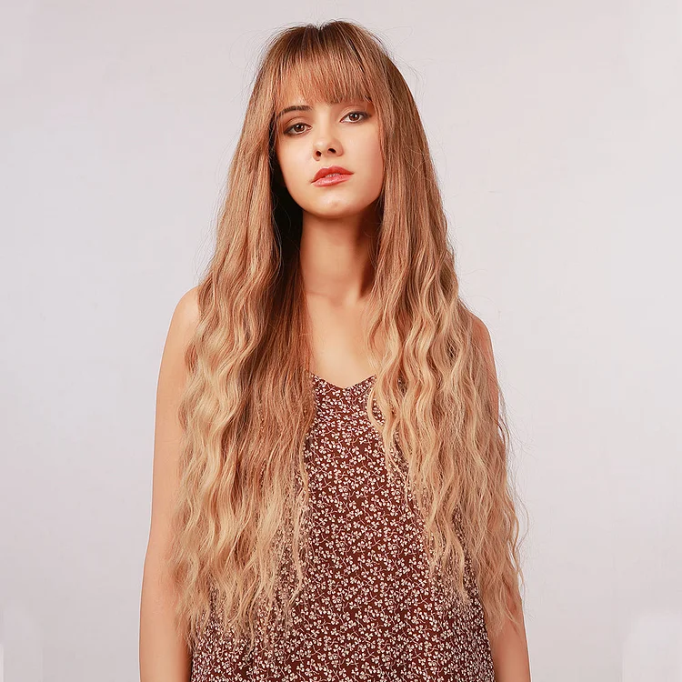 Angel's fav!! Synthetic Ginger With Bangs Long Curly Wig-TT socialshop