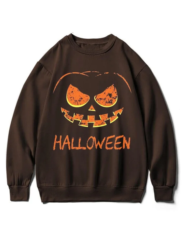 Men's Halloween Funny Pumpkin Graphic Print Crew Neck Sweatshirt