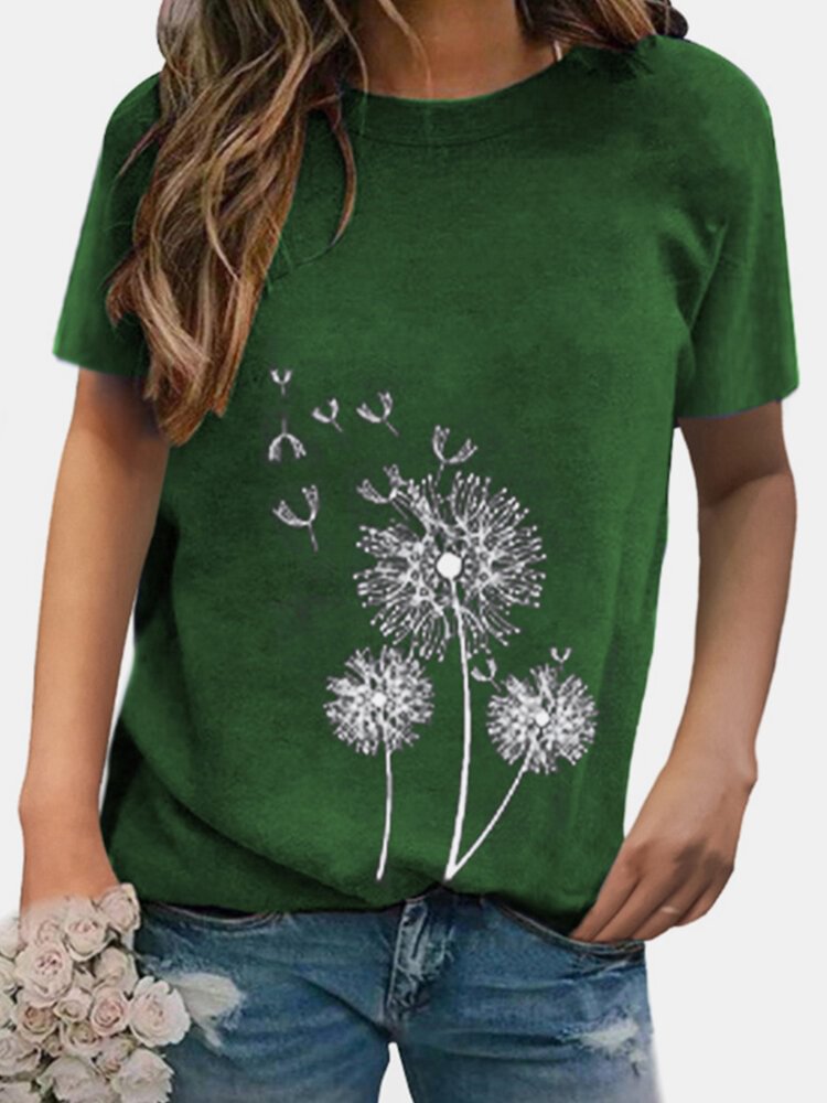Short Sleeve Casual Flower Print O neck T shirt For Women P1671229