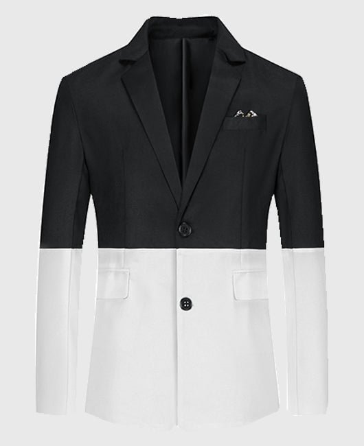 Basic Lapel Collar Color Block Spliced Two Button Blazer