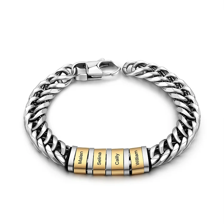 Personalized Cuban Chain Bracelet Custom 4 Names Beads Men's Women's Bracelet