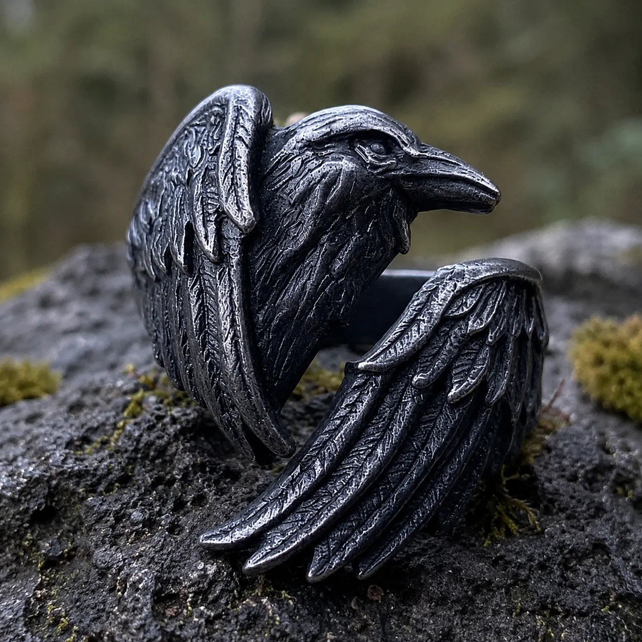 Dark Raven Open Ring | Mystical Symbol | Adjustable Ring