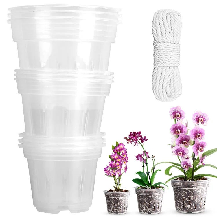 9-Piece: Orchid Pots Clear Reusable Plastic Flower Plant Nursery Planter