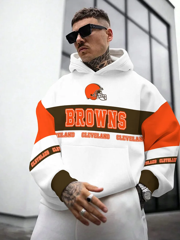 Cleveland Browns Printed Hooded Pocket Pullover Hoodie