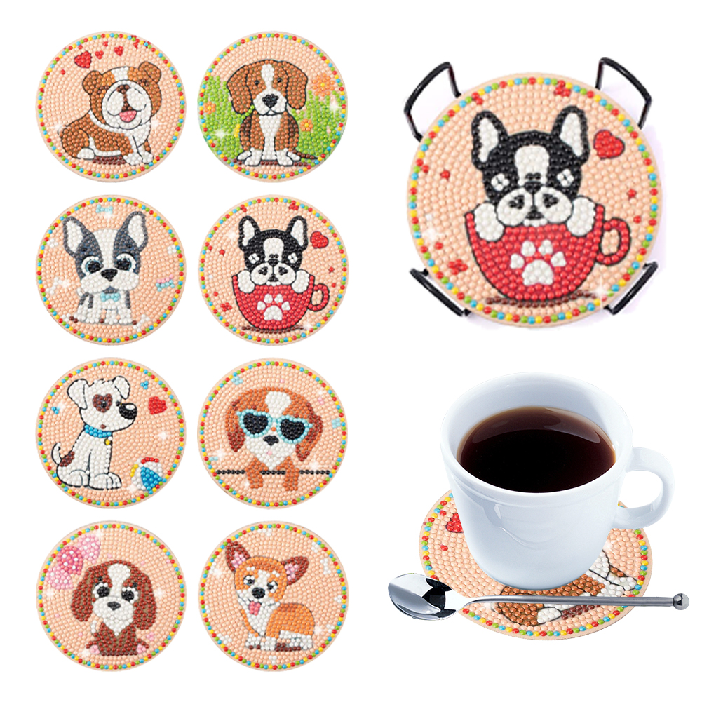 10PCS DIY Pet Dog Shaped Diamond Painting Coasters Kits with