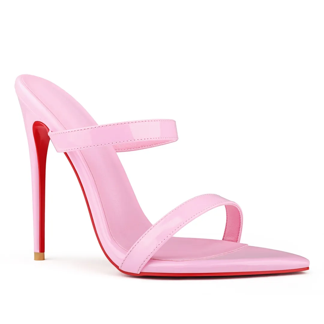 120mm Open Toe Patent Single Strap Red Bottom High Heels Party Vacation Thin Heel Backless Sandals-MERUMOTE