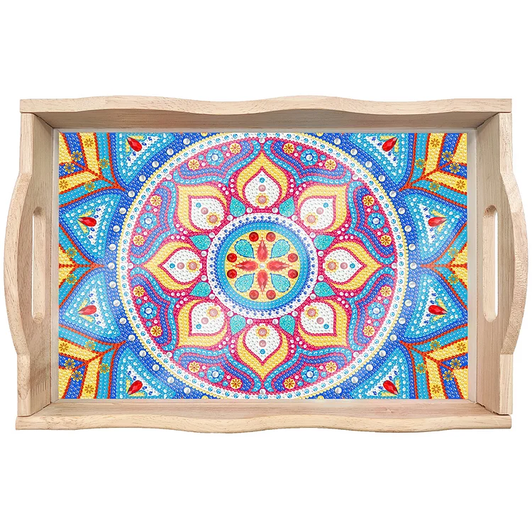 Wooden Mandala 5D DIY Diamond Painting Serving Tray with Handle for Home Decor gbfke