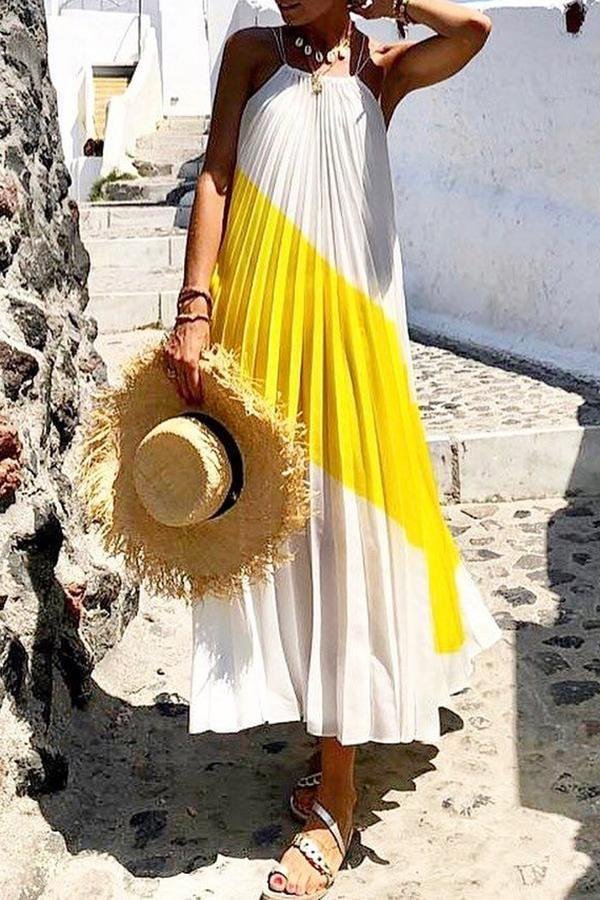 Personality Color Block Halterneck Dress P13894