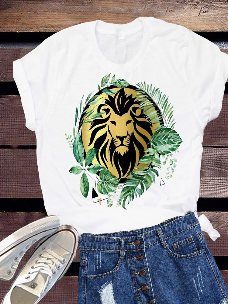 Bestdealfriday White Short Sleeve Printed Animal Cartoon ShifT-Shirts Tops 9537331