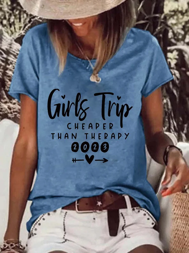 2023 Girls Trip Print Casual Loose Crew Neck Women's T-Shirt socialshop