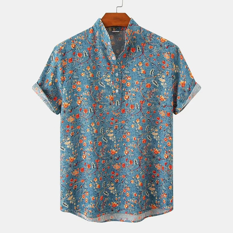 Men's Retro Casual Loose Printed Lapel Shirt socialshop