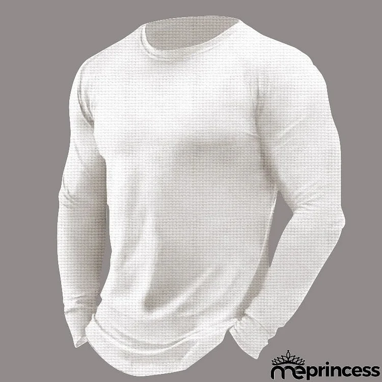 Men Casual Round Neck Long Sleeve Solid Color T-Shirt
