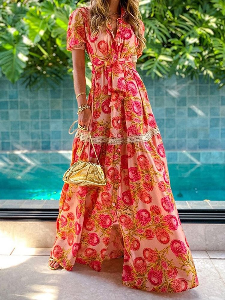 Bohemian Short Sleeve Print Dress P10301