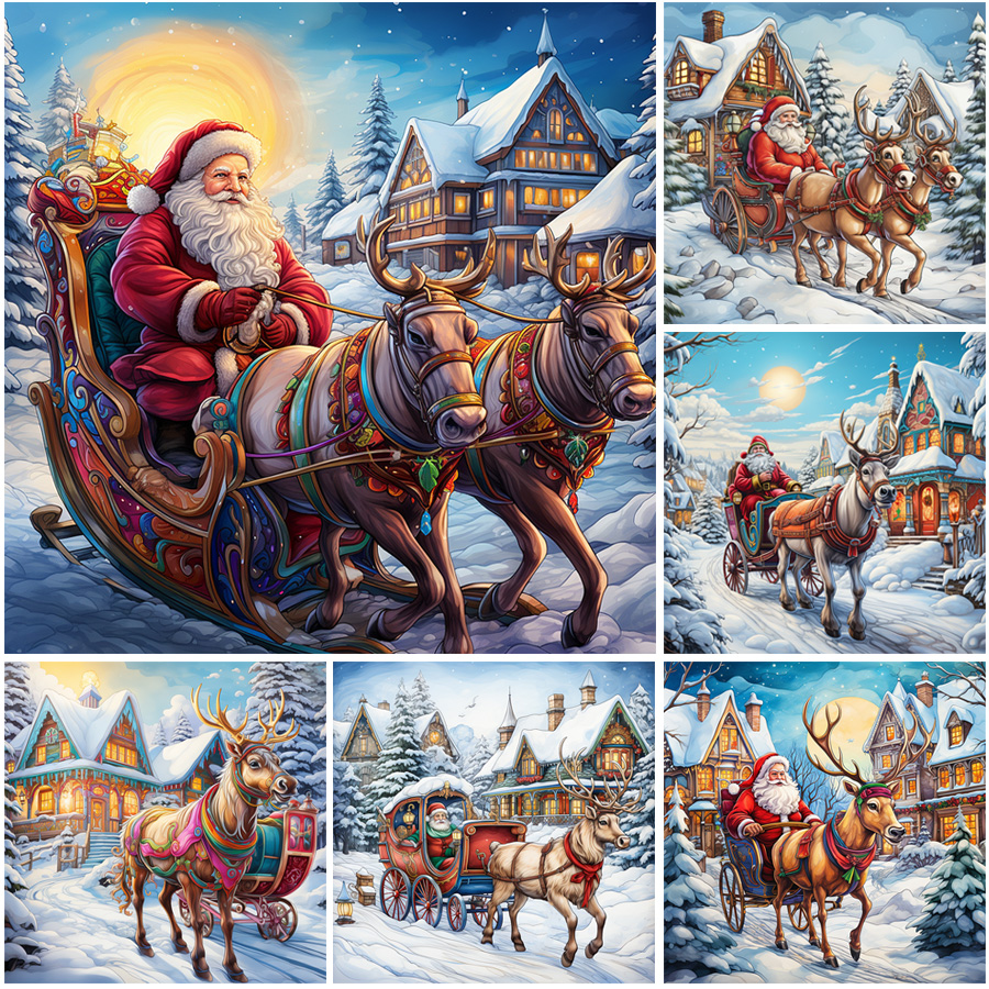 Christmas Diamond Painting Coasters, 6 Pcs Santa Claus Diamond Art