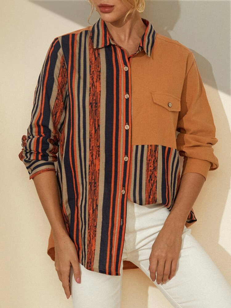 Striped Print Patchwork Long Sleeves Casual Blouse P1713314
