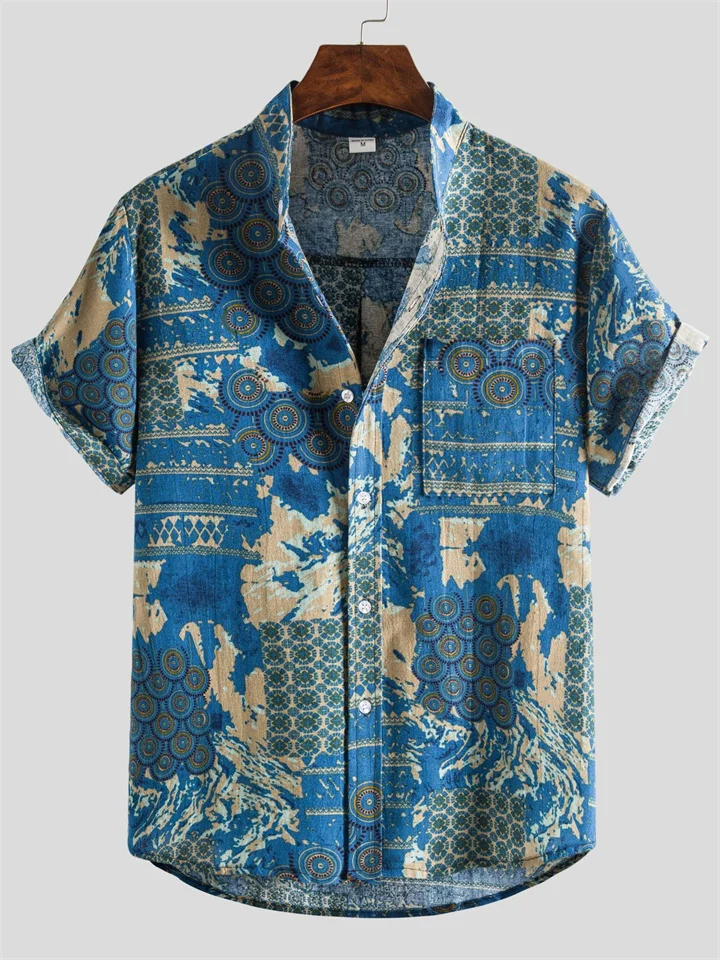 Summer New on The New Men's Youth Increased Collar Floral Print Fashionable Popular with Short-sleeved Shirts