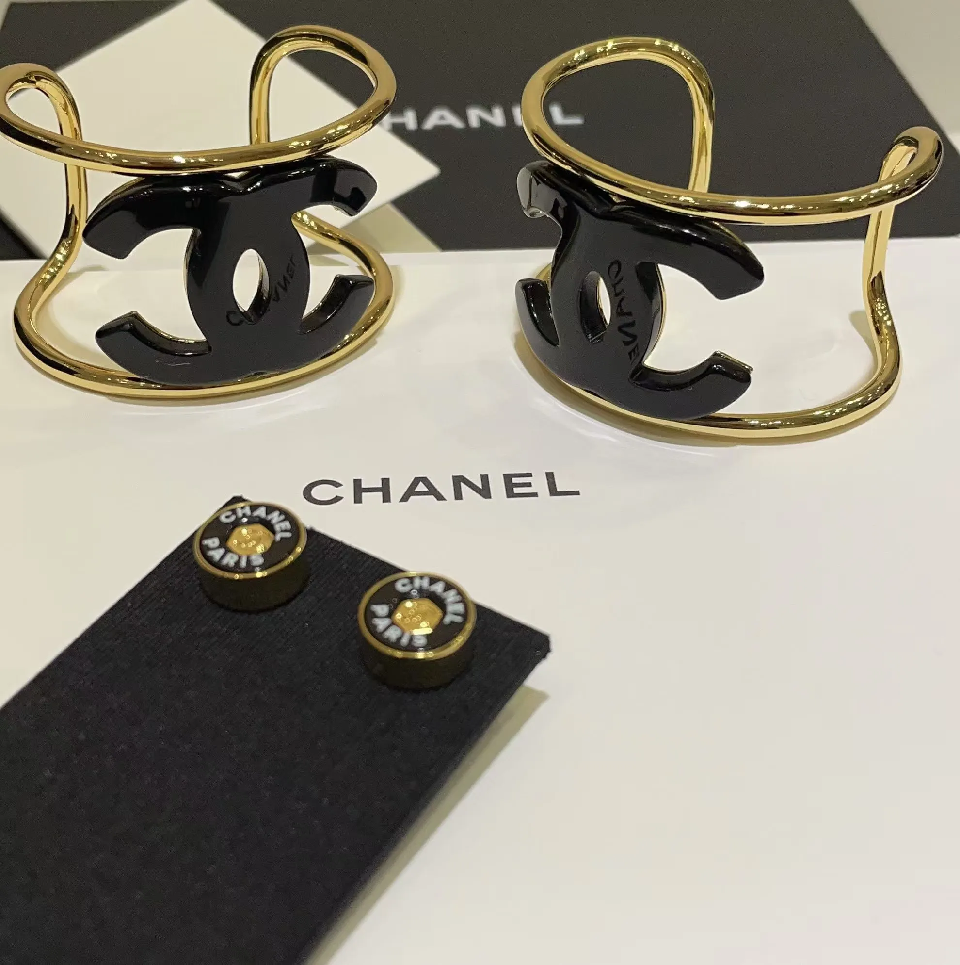 Chanel Open Cuff Funky Exaggerated Geometric Bangle Bracelet
