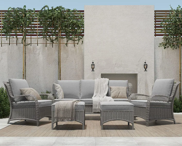 GRAND PATIO Outdoor 5-Piece Furniture High Back Open Weave All-Weather Wicker Steel Olefin Patio Seating Set, Forsythe Gray