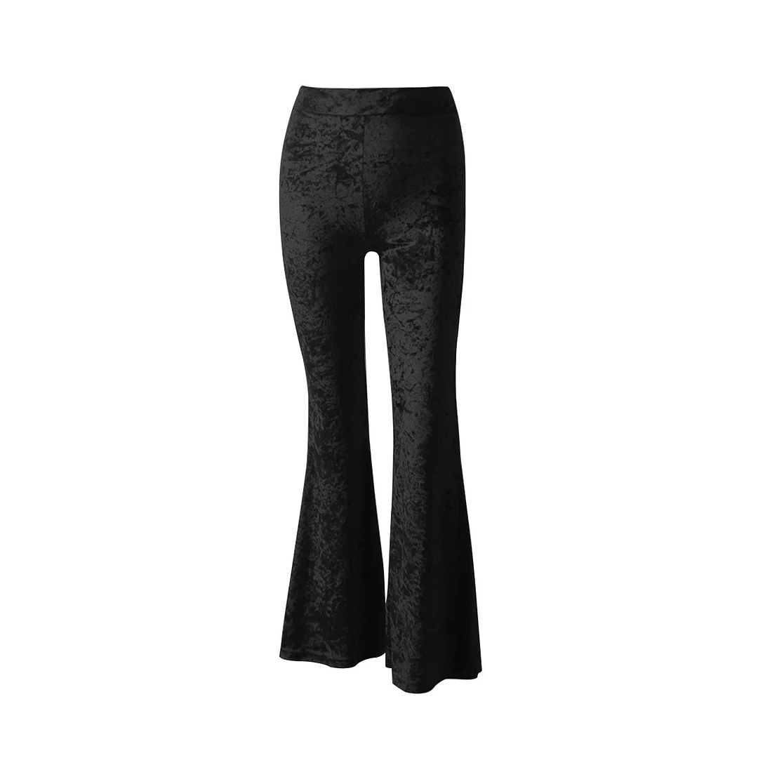 High-waisted velvet casual wide-leg pants