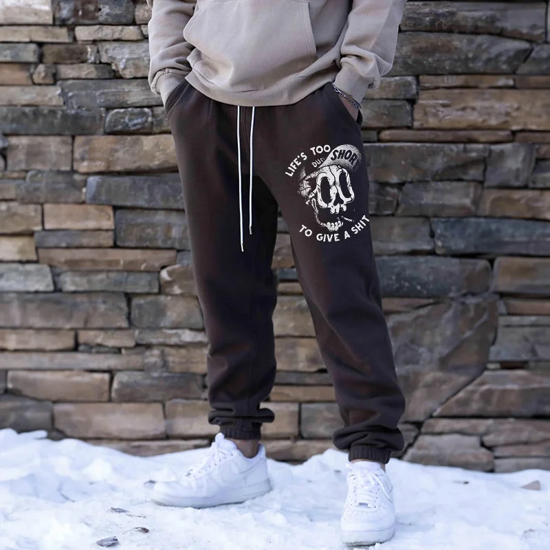 LIFE'S TOO SHORT TO GIVE A SHIT Skull Men's Print Sweatpants