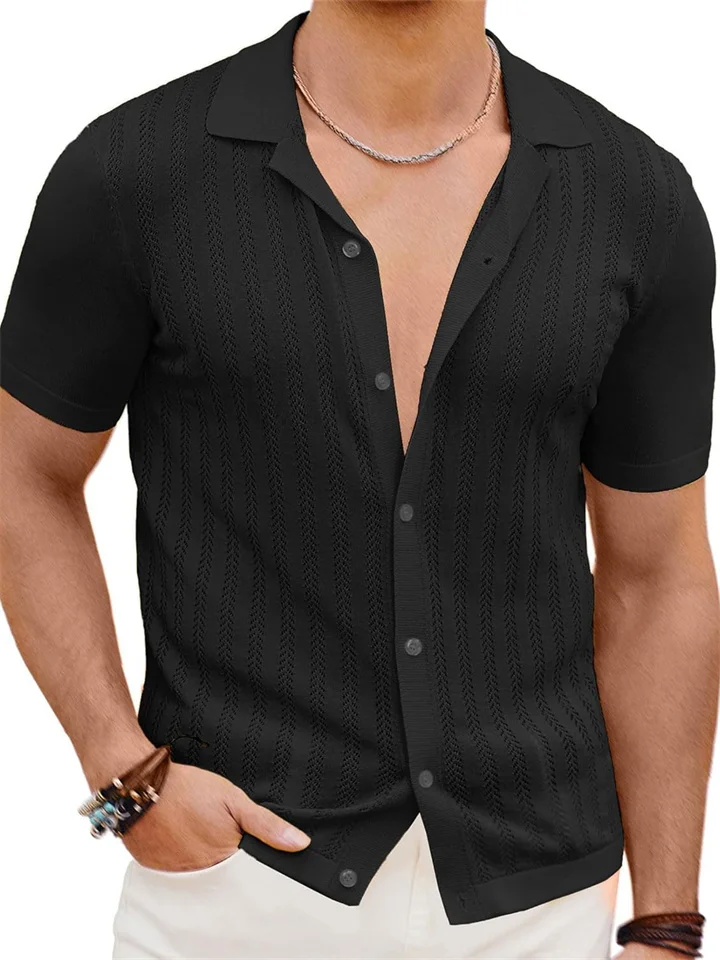 Summer New Short-sleeved Men's Fashion Knitted Hollow Breathable Cool Shirt Men's Casual Shirt-JRSEE