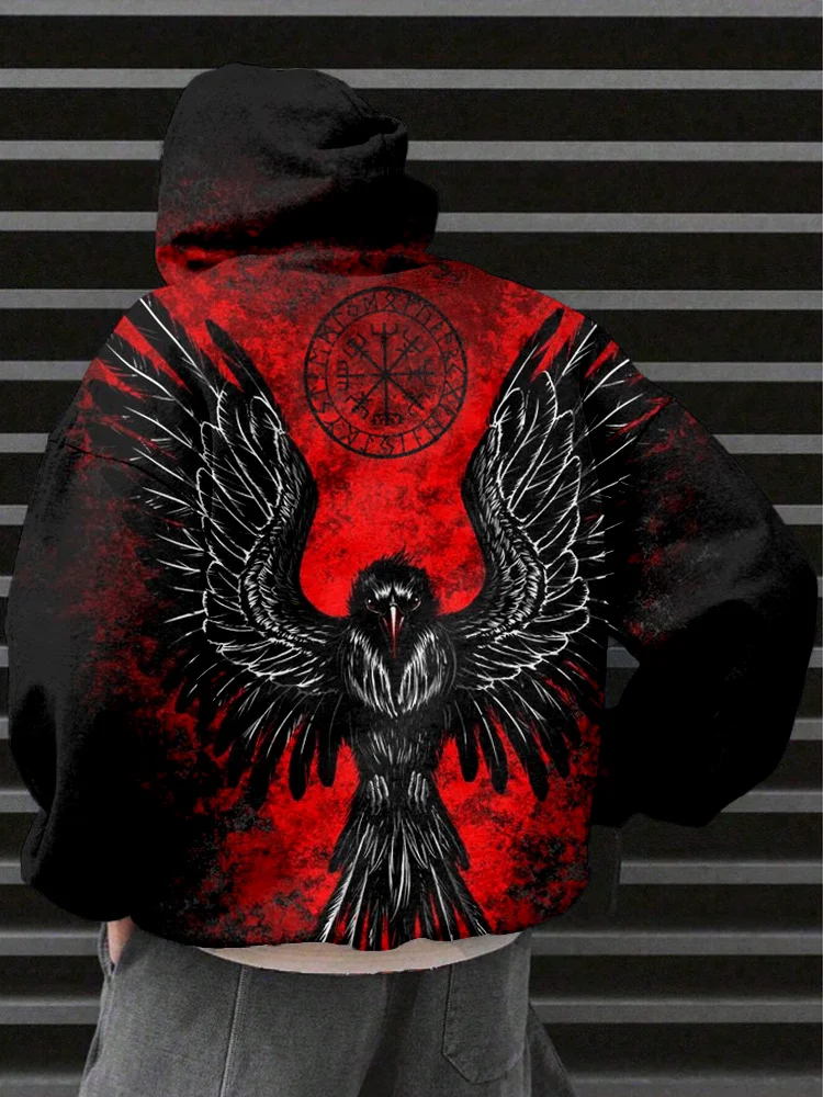 Men's Viking Raven & Vegvisir Graphic Cozy Hoodie