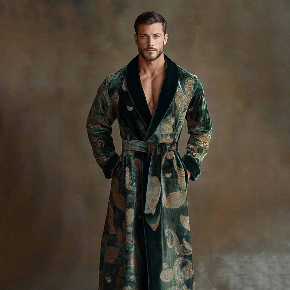 Men's Flannel Paisley Robe Pajamas-inspireuse