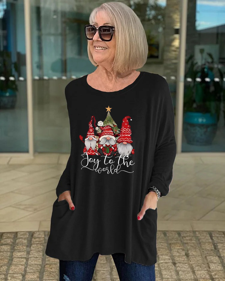 Plus Size Multicolor Crew Neck Loose Pocket TShirt Top Festive Women's — free download