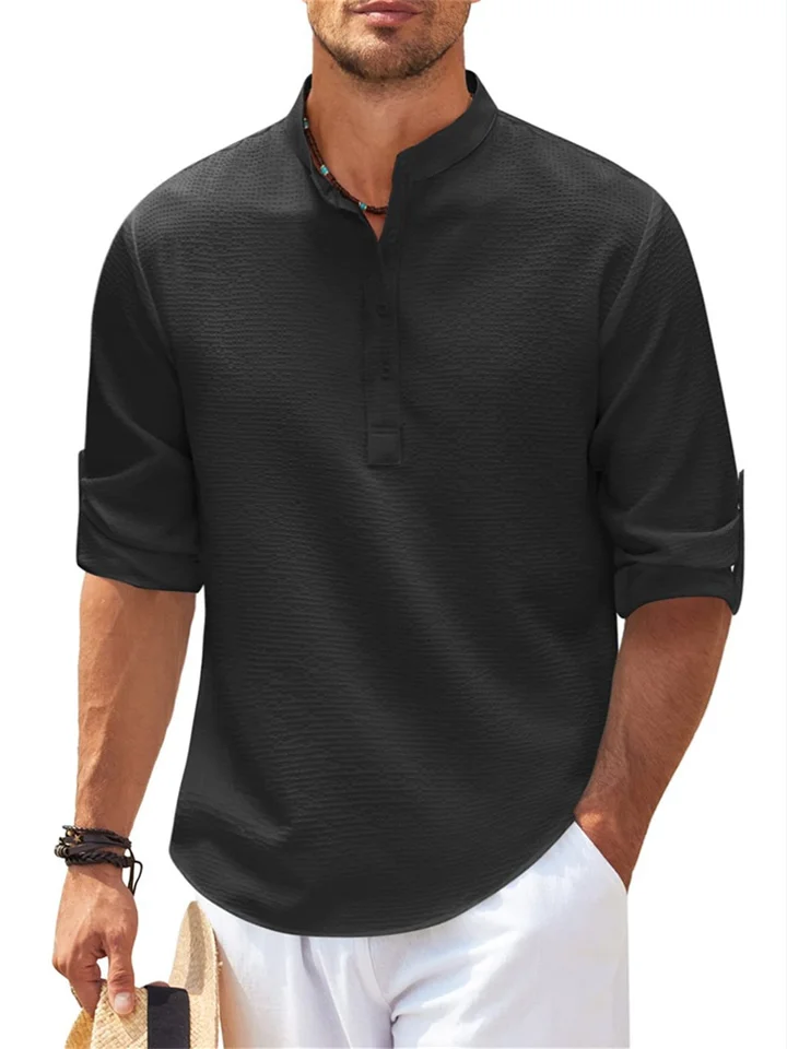 Men's Shirts Long-sleeved Stand-up Collar Open Button Pineapple Plaid Shirt Men's Casual Shirt Tops