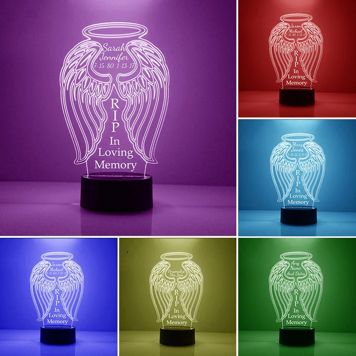 Personalized Angel Wings Night Light Memorial LED Lamp for Family