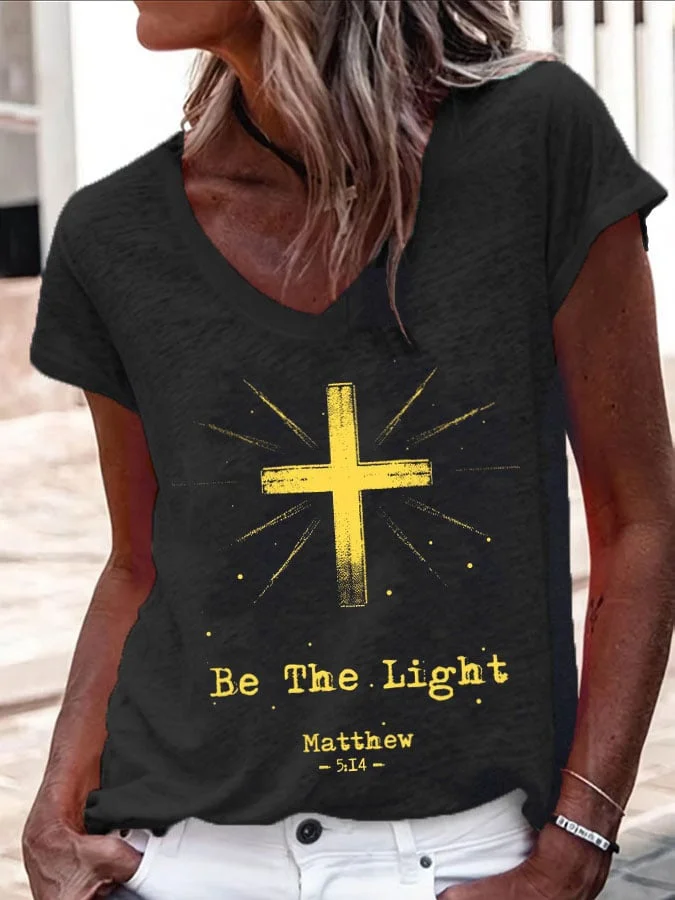 Women's Be The Light Matthew 5:14 V Neck T-Shirt socialshop