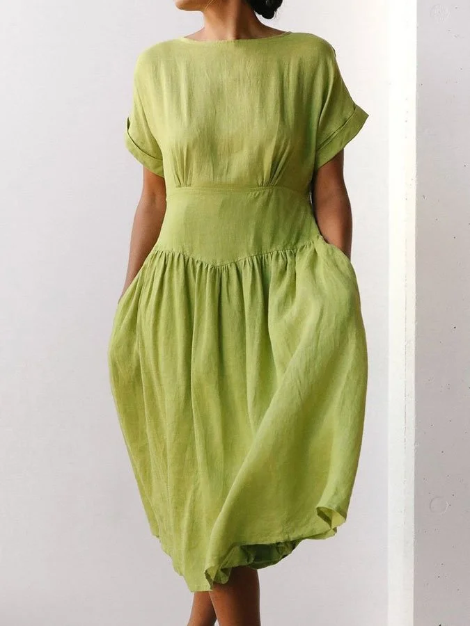 Casual Solid Color Pocket Dress socialshop