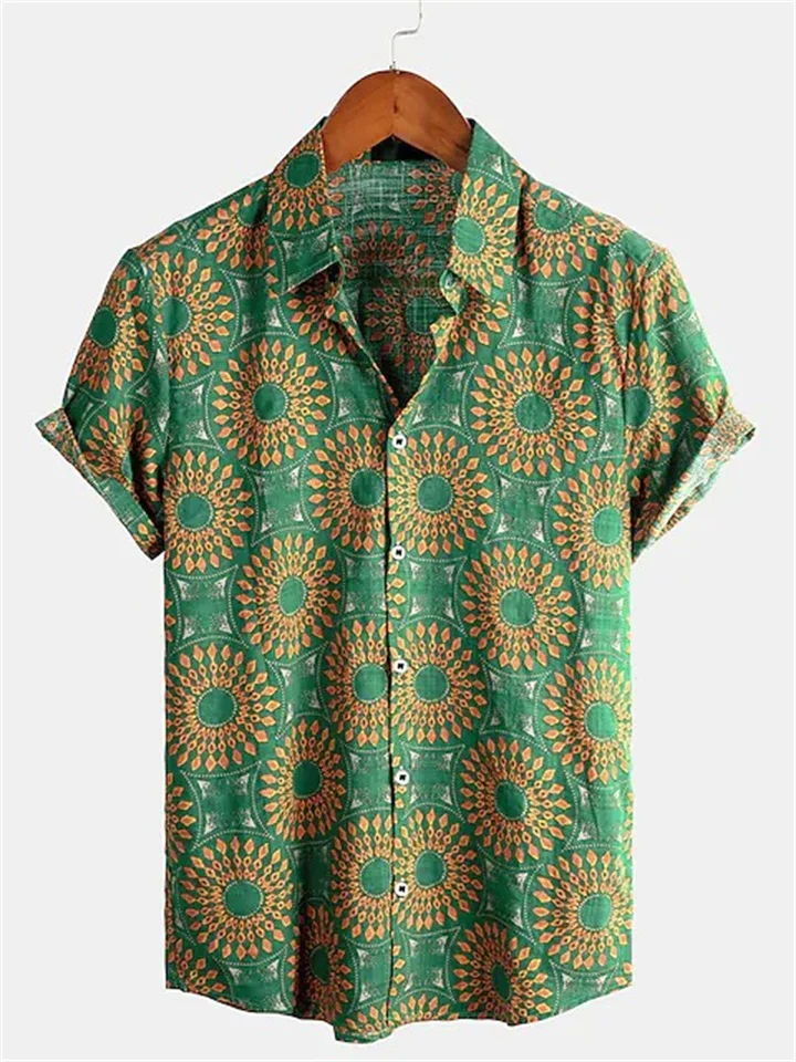 Men's Shirt Graphic Shirt Tribal Classic Collar Green Blue Yellow Red Daily Beach Short Sleeve Clothing Apparel Basic Boho Designer-JRSEE