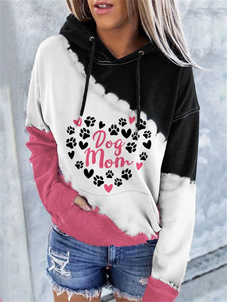VChics Dog Mom Paws Heart Contrast Tie Dye Hoodie